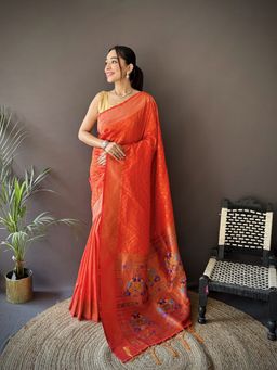 Elora - Orange Woven Saree With Unstitched Blouse