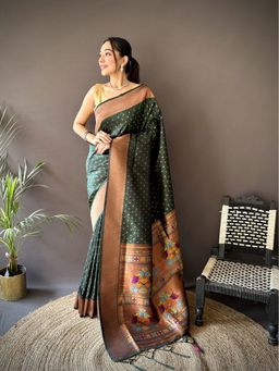 Elora - Green Woven Saree With Unstitched Blouse