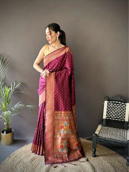 Elora - Maroon Woven Saree With Unstitched Blouse