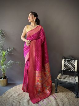 Elora - Pink Woven Saree With Unstitched Blouse