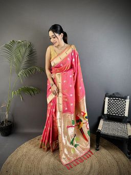 Elora - Peach Floral Saree With Unstitched Blouse