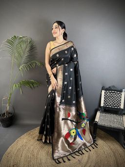 Elora - Black Floral Saree With Unstitched Blouse