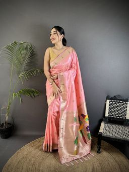 Elora - Pink Floral Saree With Unstitched Blouse