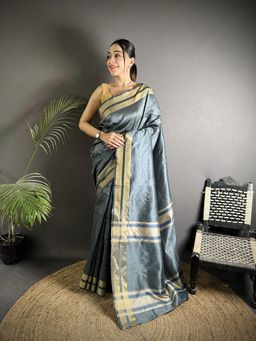 Elora - Grey Woven Saree With Unstitched Blouse