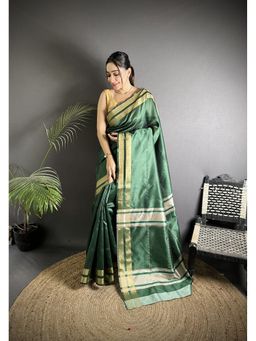 Elora - Green Woven Saree With Unstitched Blouse