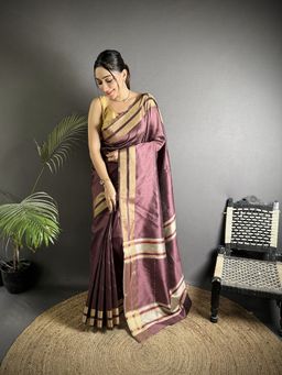 Elora - Wine Woven Saree With Unstitched Blouse