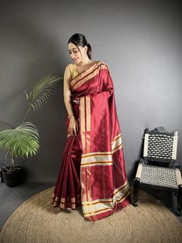 Elora - Red Woven Saree With Unstitched Blouse