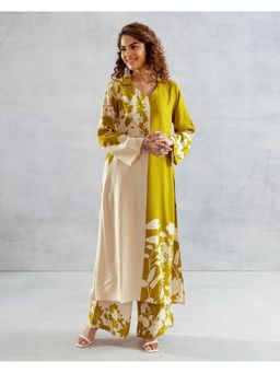 Label Madhuri Thakkar - Women Green Pure Cotton Floral Kurta And Palazzo