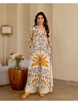 Label Madhuri Thakkar - Women Ivory Pure Cotton Floral Kurta And Palazzo