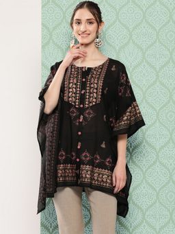 Yufta - Women Black Ethnic Motifs Kaftan