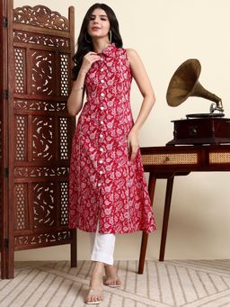 Yufta - Cotton Light Red Sleeveless Kurta