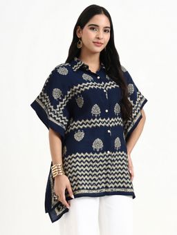 Yufta - Navy Blue Cotton Kaftan