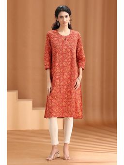 Cotton Culture - Maroon Printed Straight Cotton Kurta