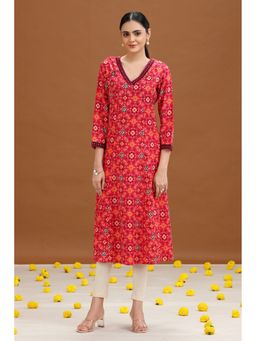 Cotton Culture - Pink Geometric Printed A-Line Kurta