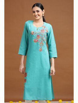 Cotton Culture - Sky Blue Embroidered Straight Cotton Kurta