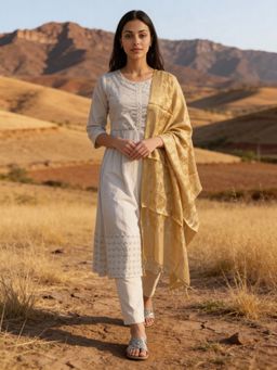 Rangita - Women Gold Art Silk Self Design Dupatta