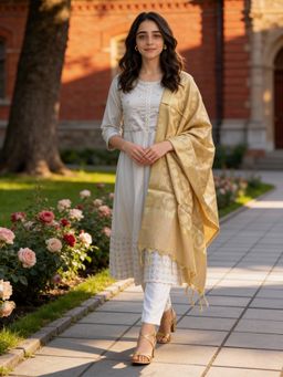 Rangita - Women Gold Art Silk Self Design Dupatta