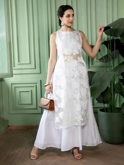 Qissa - Women White Polyester Floral Kurta And Palazzo