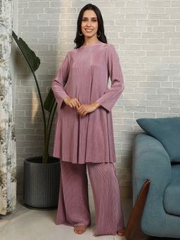 Qissa - Women Mauve Polyester Solid Co-Ord Set