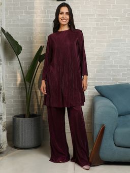 Qissa - Women Red Polyester Solid Co-Ord Set