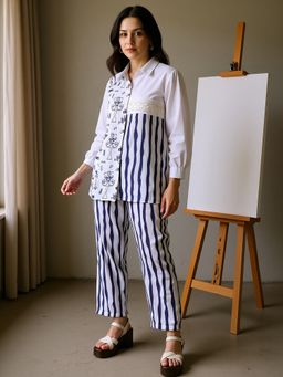 Qissa - Women Black Cotton Blend Abstract Co-Ord Set