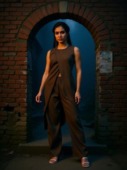 Qissa - Women Brown Polyester Blend Stripes Co-Ord Set