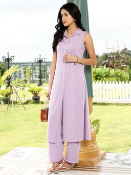 Qissa - Women Purple Cotton Blend Textured Kurta & Pant