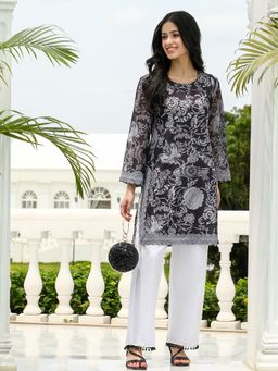 Qissa - Women Black Cotton Blend Floral Co-Ord Set