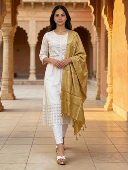 Rangita - Women Gold Art Silk Self Design Dupatta