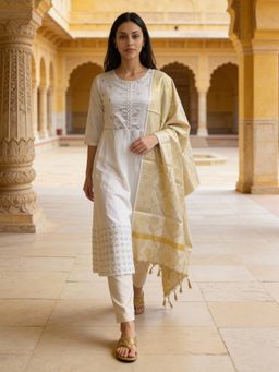 Rangita - Women Off White Art Silk Self Design Dupatta