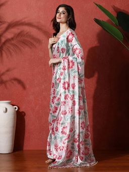 Lush Glam - Multicolor Ready To Wear Floral Phulkari Chinon Saree With Unstitched Blouse