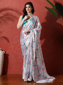 Lush Glam - Multi-Color Ready To Wear Printed Chinon Saree With Unstitched Blouse