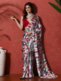 Lush Glam - Ready To Wear Multi-Color Printed Chinon Saree With Unstitched Blouse