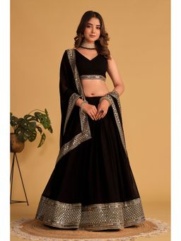 Pink Ethnic - Black Georgette Sequin Work Semi-Stitched Lehenga With Unstitched Blouse & Dupatta