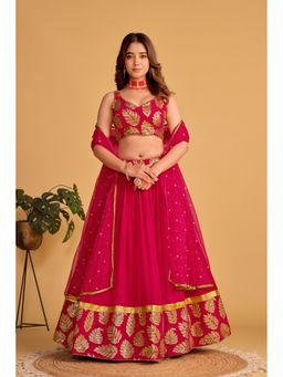 Pink Ethnic - Pink Georgette Sequin Work Semi-Stitched Lehenga With Unstitched Blouse & Dupatta