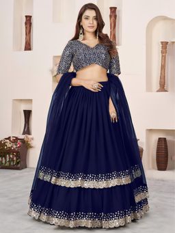 Pink Ethnic - Blue Georgette Sequin Work Semi-Stitched Lehenga With Unstitched Blouse & Dupatta
