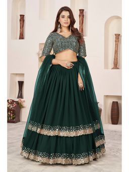 Pink Ethnic - Georgette Green Sequin Work Semi Stitched Lehenga With Unstitched Blouse & Dupatta