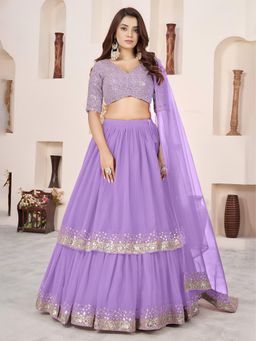 Pink Ethnic - Lavender Georgette Sequin Semi-Stitched Lehenga With Unstitched Blouse & Dupatta