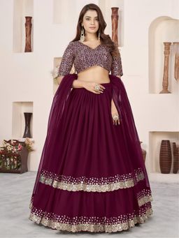 Pink Ethnic - Purple Georgette Sequin Semi-Stitched Lehenga With Unstitched Blouse & Dupatta
