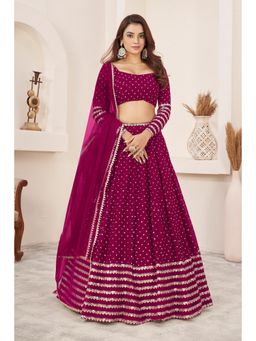 Pink Ethnic - Georgette Pink Sequin Work Semi-Stitched Lehenga With Unstitched Blouse & Dupatta