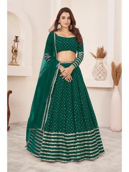 Pink Ethnic - Green Georgette Sequin Work Semi-Stitched Lehenga With Unstitched Blouse & Dupatta