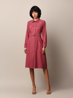 ONLY - Women Pink Regular Fit Shirt Style Midi Dress with Belt (Set of 2)