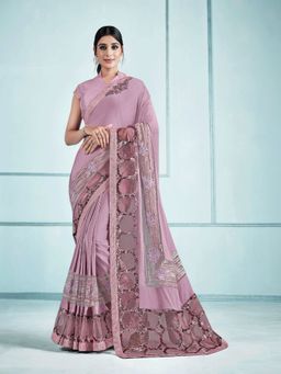 Odette - Mauve Lycra Saree with Unstitched Blouse