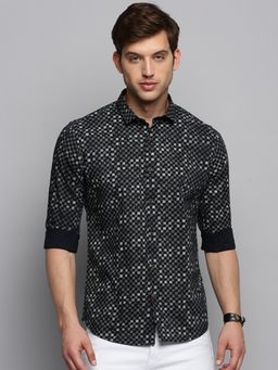 SHOWOFFFF - Mens Spread Collar Printed Black Classic Shirt