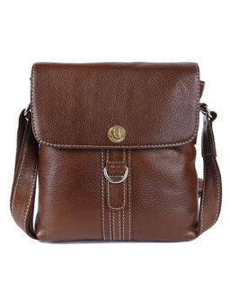 HiLEDER - Leather Messenger 7" Sling Cross Body D-Loop Handbag Men Women Coffee