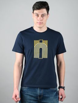 Louis Stitch - Mens Navy Super Combed Cotton Printed T-Shirt