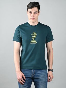 Louis Stitch - Mens Teal Green Super Combed Cotton Printed T-Shirt