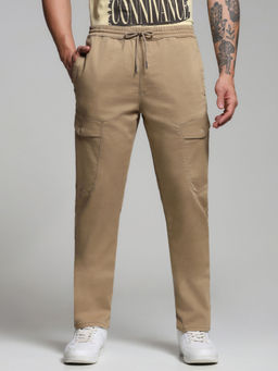 Jack & Jones - Men Solid Beige Cargo Pant