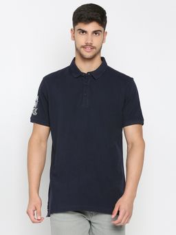 Spykar - Ink Blue Cotton Half Sleeve Plain Polo T-Shirt For Men