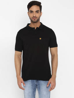 Turtle - Men's Polycotton Black Solid Slim Fit Polo T-Shirt